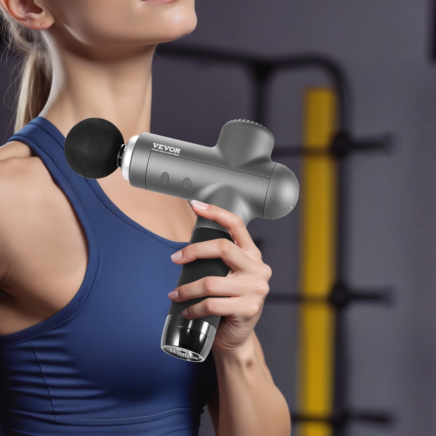 VEVOR Massage Gun Deep Tissue, Muscle Percussion Massage Gun For Athletes, Handheld Massage Gun For Pain Relief, Muscle Relaxation - With 8 Speed Levels & 6 Massage Heads, 24V 2500mAh